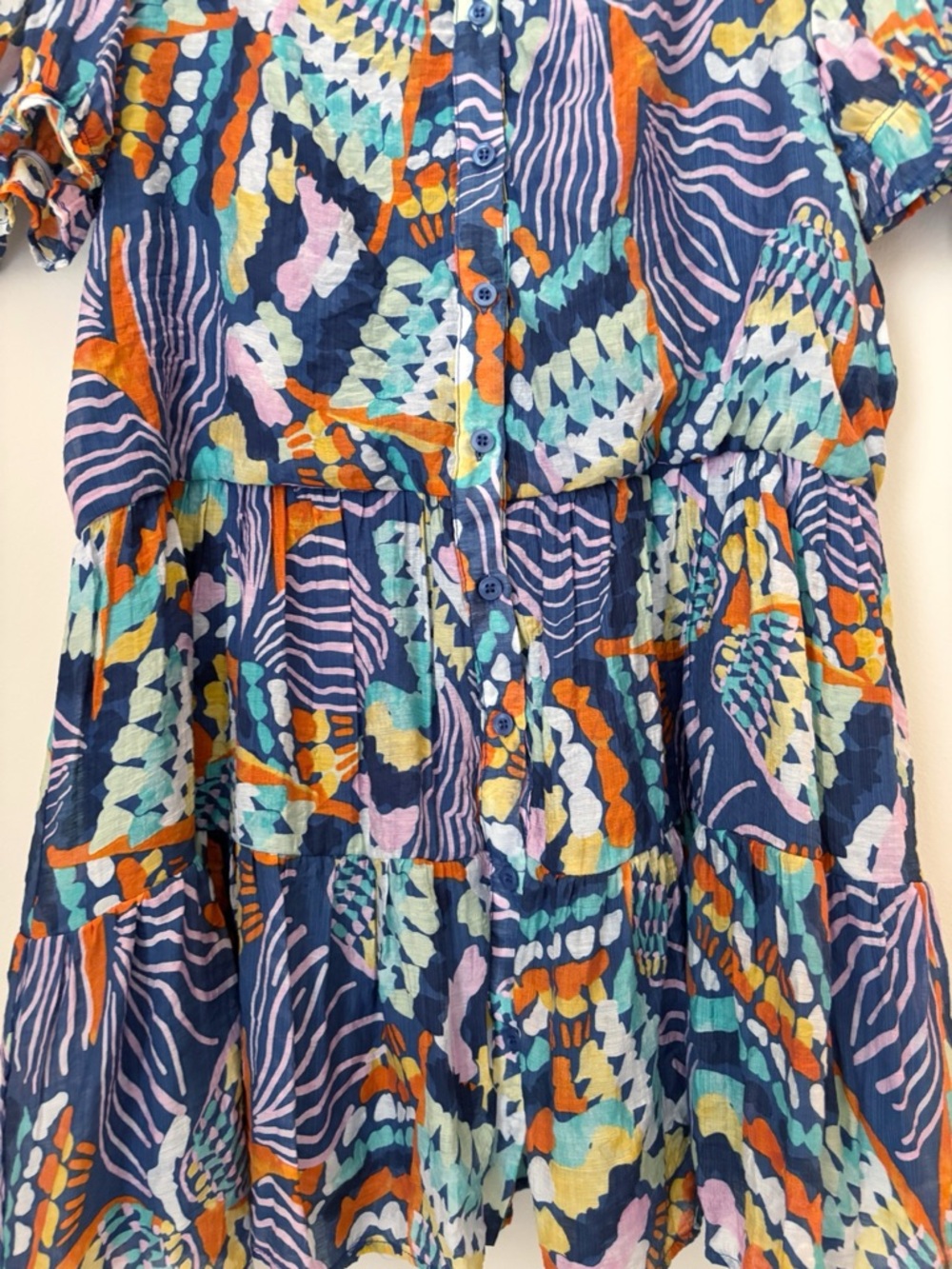 Anna Rae Tulum Geometric Print Puff Sleeve Mini Dress Small Spring - Picture 4 of 7